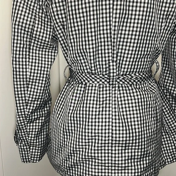 Checkered A-Line Mini Trench Coat or Mini Dress with tie sinch and 4 buttons - Picture 5 of 5